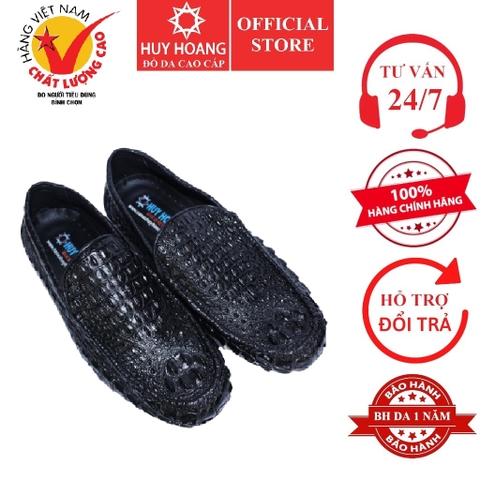 Giày mọi nam Huy Hoàng da cá sấu màu đen HD7256