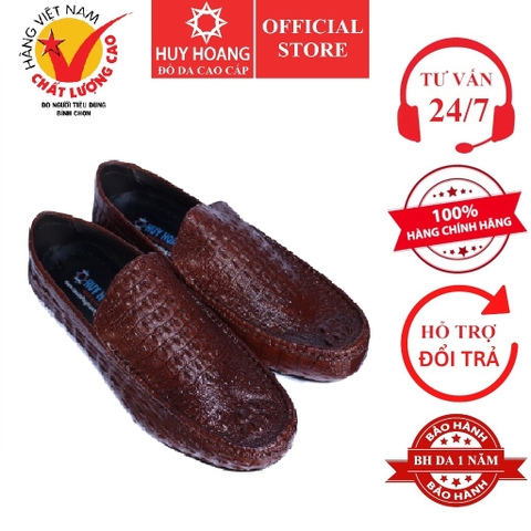 Giày mọi nam da cá sấu màu nâu đỏ HD7257