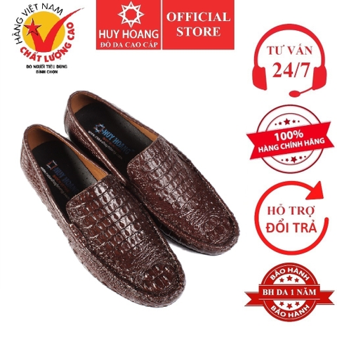 Giày mọi nam Huy Hoàng da cá sấu màu nâu đất HD7259