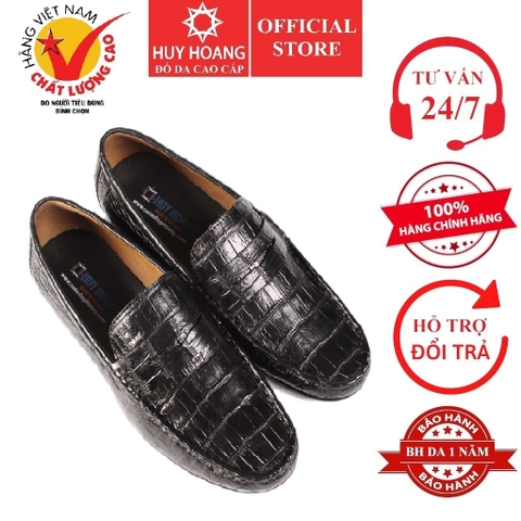 Giày mọi nam da cá sấu da bụng màu đen HD7260