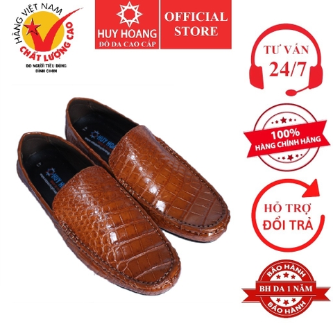 Giày mọi nam da cá sấu da bụng màu nâu đỏ HD7261