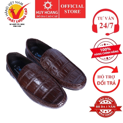 Giày mọi nam da cá sấu da bụng màu nâu đất HD7263