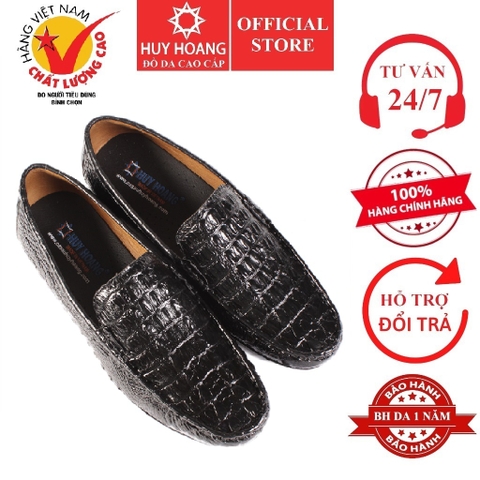 Giày mọi nam Huy Hoàng da cá sấu gai màu đen HD7270