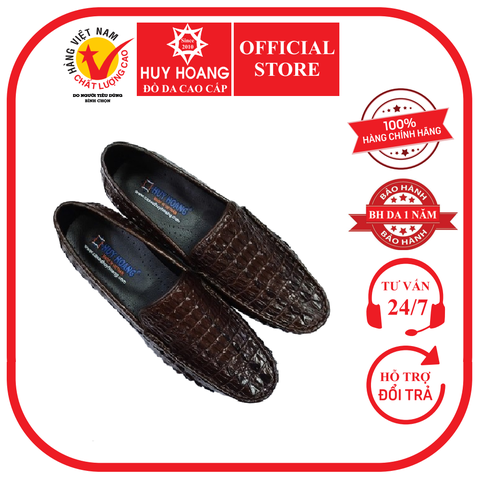 Giày mọi nam Huy Hoàng da cá sấu gai màu nâu đất HD7271