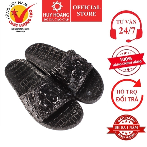 Dép nam Huy Hoàng da cá sấu gù màu đen HD7282