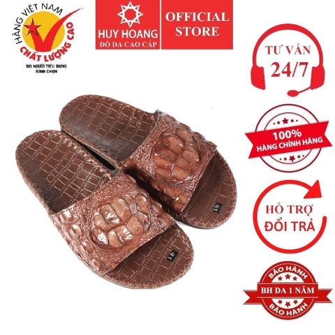 Dép nam Huy Hoàng da cá sấu gù màu nâu đất HD7283
