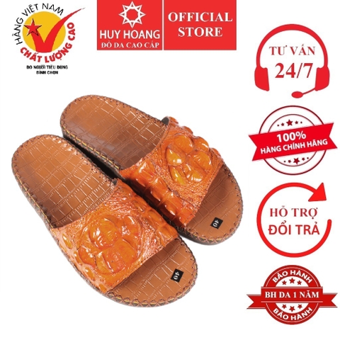Dép nam Huy Hoàng da cá sấu gù màu vàng bò HD7284