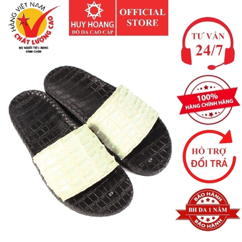 Dép nam Huy Hoàng da cá sấu quai ngang gai màu trắng HD7287
