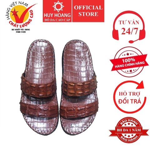 Dép nam Huy Hoàng da cá sấu 2 quai ngang màu nâu đỏ HD7291