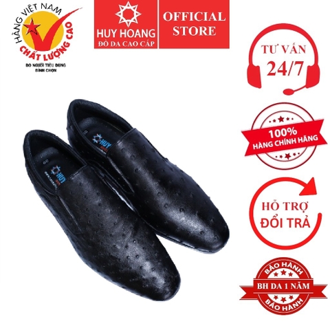 Giày nam da đà điểu Huy Hoàng da hột màu đen HD7405