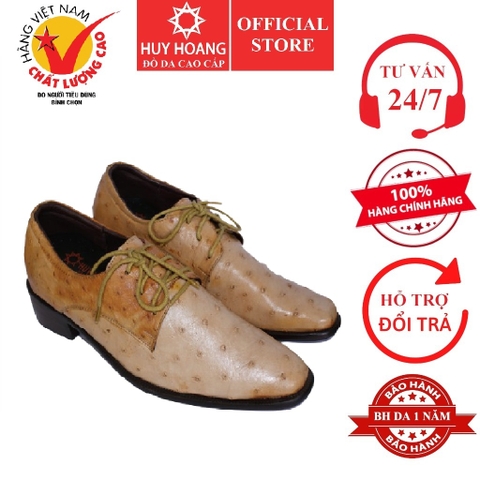 Giày nam da đà điểu Huy Hoàng da hột màu vàng bò HD7407