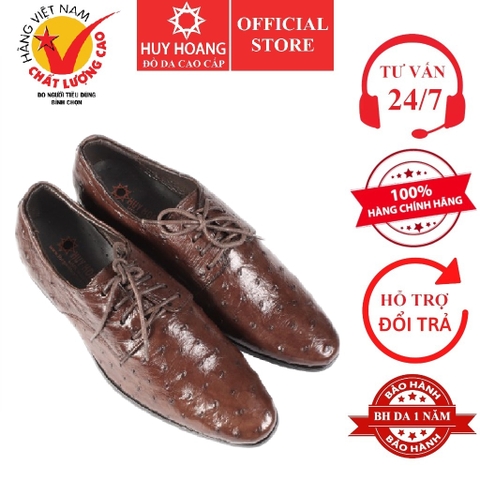 Giày nam da đà điểu Huy Hoàng da hột màu nâu đất HD7408