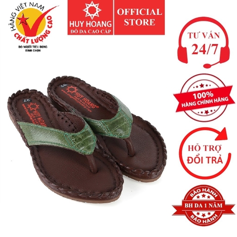 Dép nữ da đà điểu màu xanh rêu HD7409