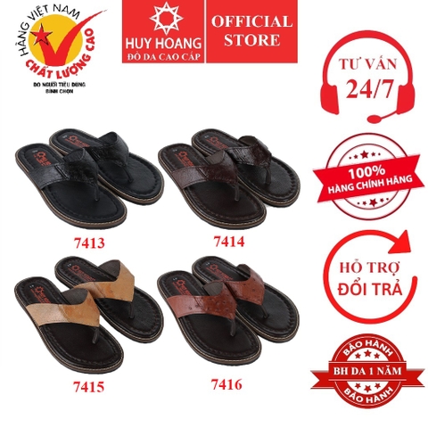 Dép nam da đà điểu da hột màu đen, nâu đất, vàng bò, nâu đỏ HD7413-14-15-16