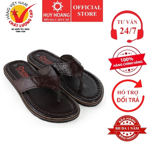 Dép nam da đà điểu Huy Hoàng da hột màu nâu đất HD7414