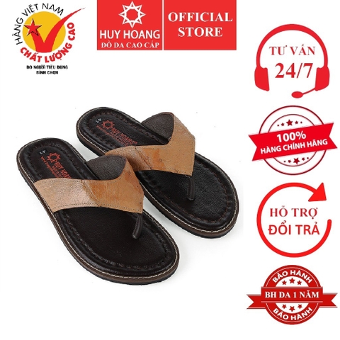 Dép nam da đà điểu da hột màu vàng bò HD7415