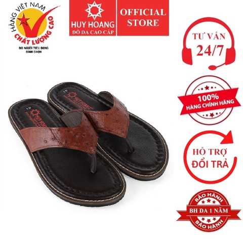 Dép nam da đà điểu da hột màu nâu đỏ HD7416