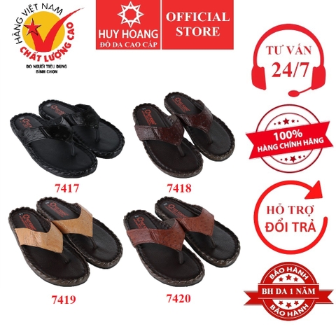 Dép nam da đà điểu da hột đan màu đen, nâu đất, vàng bò, nâu đỏ HD7417-18-19-20