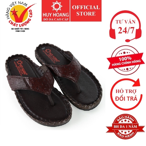Dép nam da đà điểu da hột đan màu nâu đất HD7418