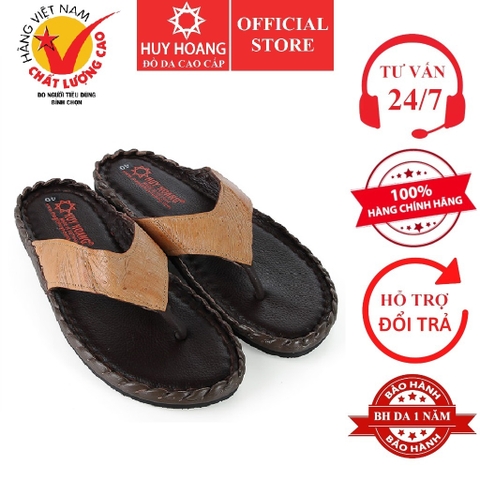 Dép nam da đà điểu da hột đan màu vàng bò HD7419