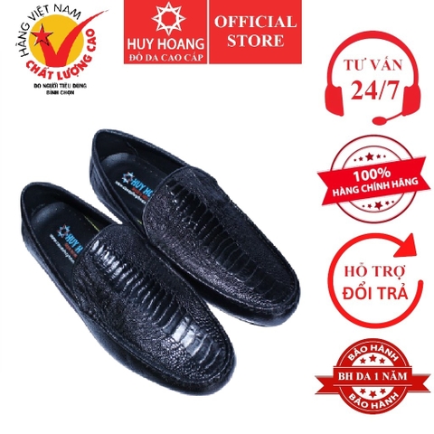 Giày mọi nam da đà điểu Huy Hoàng màu đen HD7421