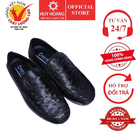 Giày mọi nam da đà điểu da hột màu đen HD7425