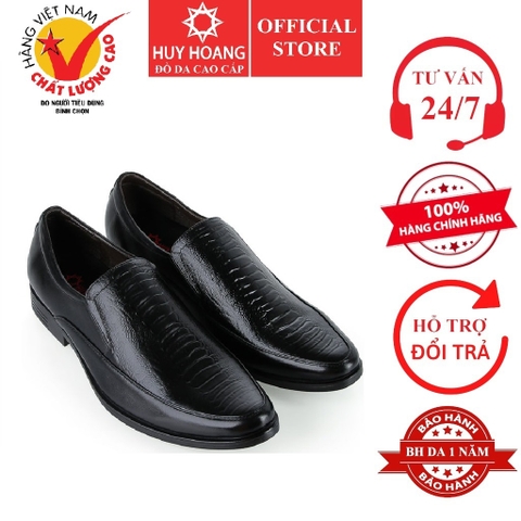 Giày tây nam da bò vân đà điểu màu đen HD7795