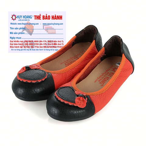 Giày trẻ em nữ da bò màu cam phối đen HD7864