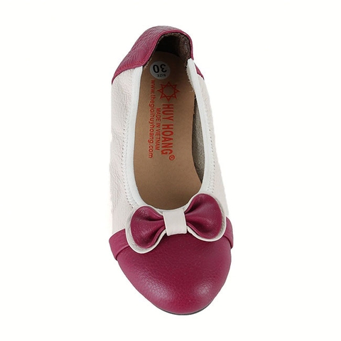 Giày trẻ em nữ da bò màu trắng phối đỏ đô HD7865