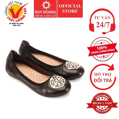 Giày nữ búp bê Huy Hoàng da bò màu nâu đất HD7907