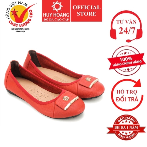 Giày nữ búp bê Huy Hoàng da bò màu cam HD7910