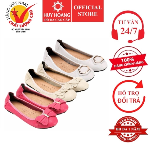 Giày nữ búp bê da bò màu hồng, trắng, kem HD7912-13-14