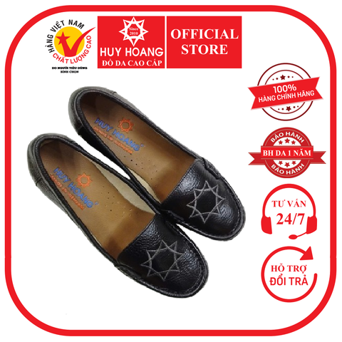 Giày mọi nữ Huy Hoàng da bò đế 5P màu đen HD7966