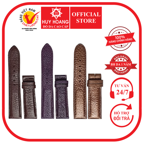 Dây đồng hồ da bò size 12, 14 màu nâu đen, tím đậm, nâu bạc HD8112-13-14
