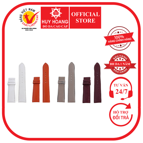 Dây đồng hồ da bò size 16, 18, 20 màu trắng, cam, kem, tím nhạt HD8119-20-21-22