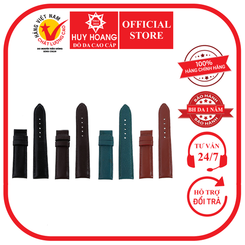 Dây đồng hồ da bò size 22, 24, 26 màu đen, nâu đất, xanh lá, nâu đỏ HD8129-30-31-32