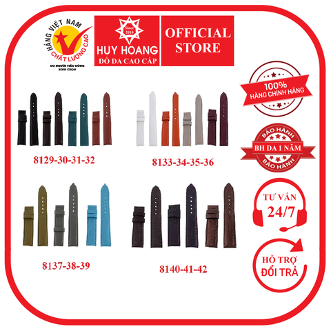 Dây đồng hồ Huy Hoàng da bò size 22, 24, 26 nhiều màu HP8129-33-37-40