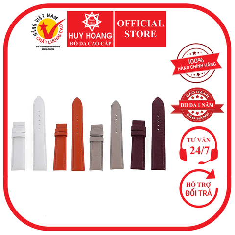 Dây đồng hồ da bò size 22, 24, 26 màu trắng, cam, kem, tím nhạt HD8133-34-35-36