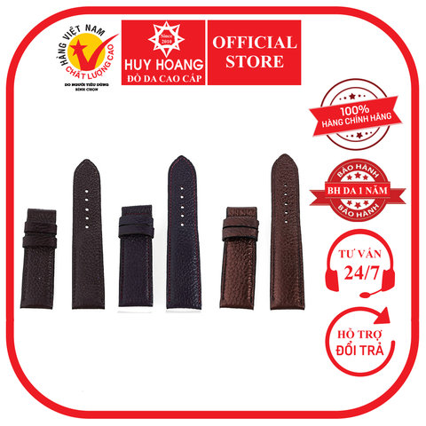 Dây đồng hồ da bò size 22, 24, 26 màu nâu đen, tím đậm, nâu bạc HD8140-41-42