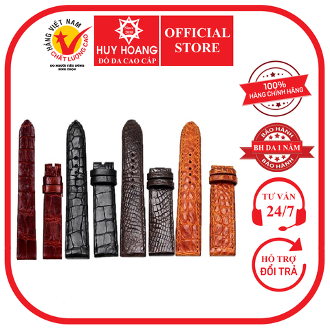Dây đồng hồ da cá sấu size 16, 18, 20 màu đen, nâu đất, vàng bò, nâu đỏ HD8201-02-03-05