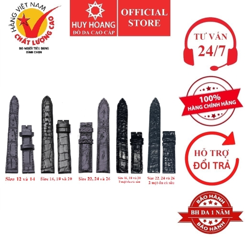 Dây đồng hồ da cá sấu nhiều size màu đen HD8201-06-26-77-81