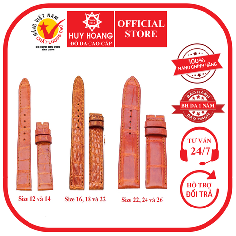 Dây đồng hồ da cá sấu nhiều size màu vàng bò HD8203-08-28