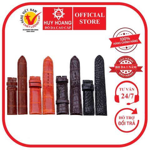 Dây đồng hồ da cá sấu size 22, 24, 26 màu đen, nâu đỏ, vàng bò, nâu đất HD8206-07-08-09