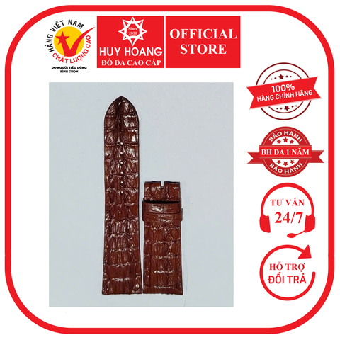 Dây đồng hồ Huy Hoàng da cá sấu gai đuôi size 22, 24, 26 màu nâu đỏ HD8253