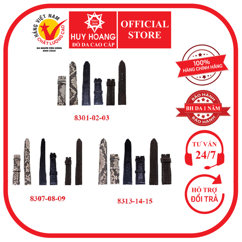 Dây đồng hồ da trăn nhiều size size màu da nguyên thủy, đen, nâu HD8301-07-13