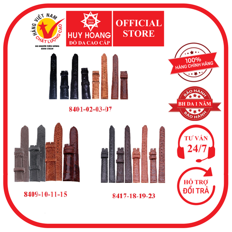 Dây đồng hồ da đà điểu nhiều size màu đen, nâu đất, vàng bò, nâu đỏ HD8401-09-17