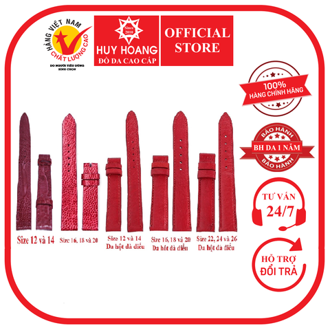 Dây đồng hồ da đà điểu nhiều size màu đỏ HD8404-20-36-45-54