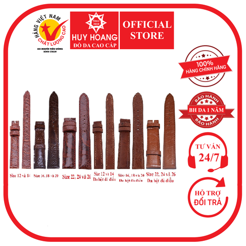 Dây đồng hồ da đà điểu nhiều size màu nâu đỏ HD8407-15-23-38-47-56