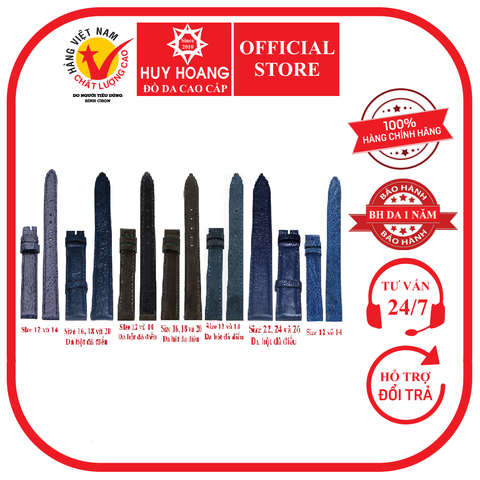 Dây đồng hồ da đà điểu nhiều size màu xanh HD8422-41-43-50-59-61-65