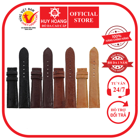 Dây đồng hồ da đà điểu da bụng size 16, 18, 20 màu đen, nâu đất, vàng bò, nâu đỏ HD8435-37-38-40